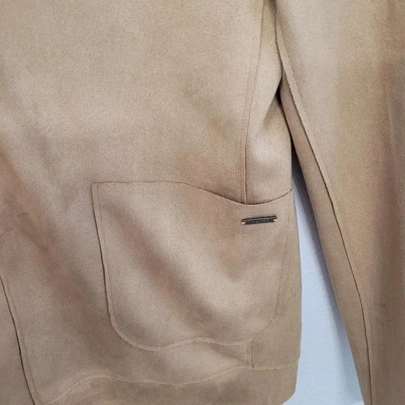 Tahari Faux Suede Lace Trim Open Front Jacket - Picture 8 of 12